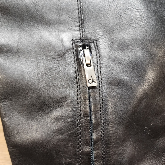 CALVIN KLEIN Womens Black Helene Toe Block Heel Leather Heeled Boots 9.5 - Picture 3 of 6